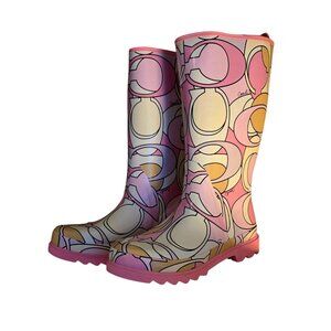 Coach Paisley Pink Multi Rain Mud Boots Women Size 9 Y2K w Box